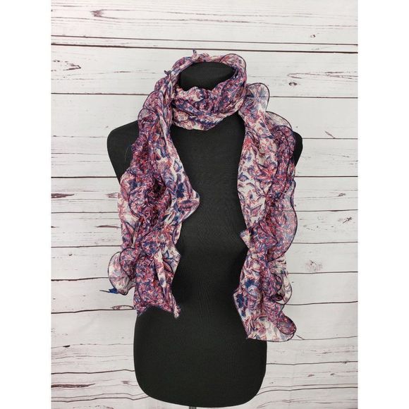 Chaps Blue Red White Crinkle Sheer Women's animal print Scarf - Picture 8 of 8